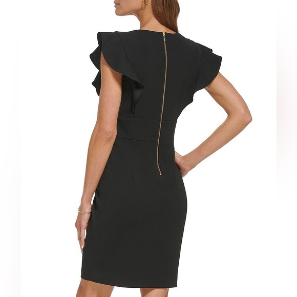 DKNY Black Stretch V-Neck Short Flutter Sleeve Sheath Dress Size 4 NWT - Picture 4 of 6